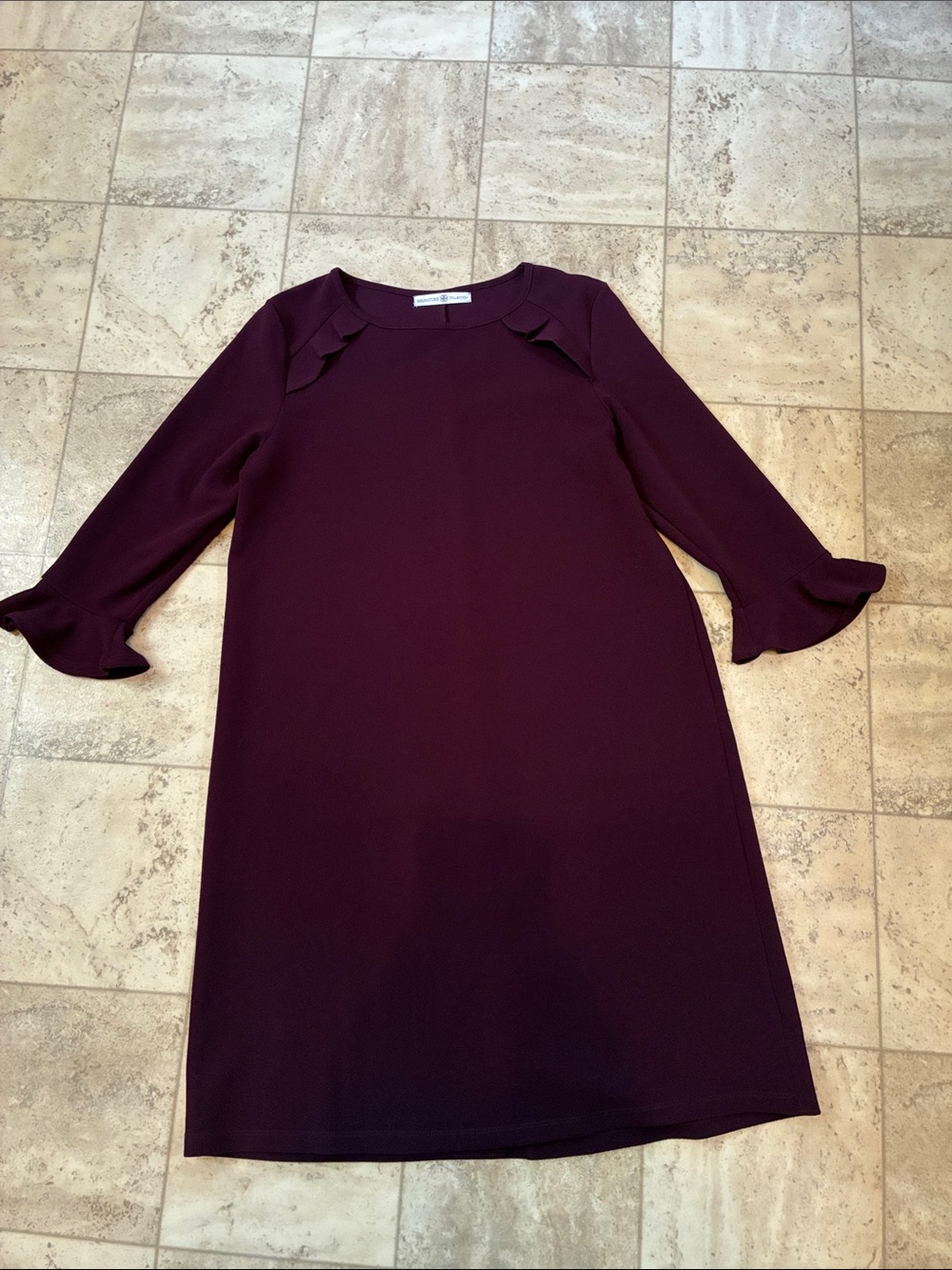 Women's Plum Shift Dress with Ruffle Accents